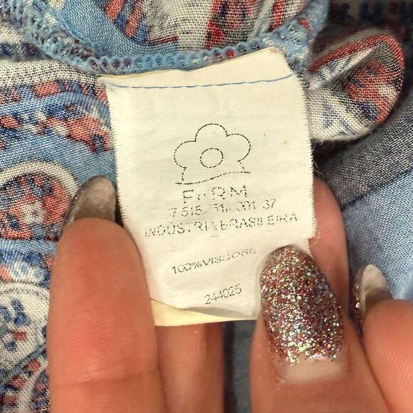 Farm Rio Blue Red White Paisley Collared Button Up Shirt Ruffle Mini Dress sz L - Picture 4 of 16